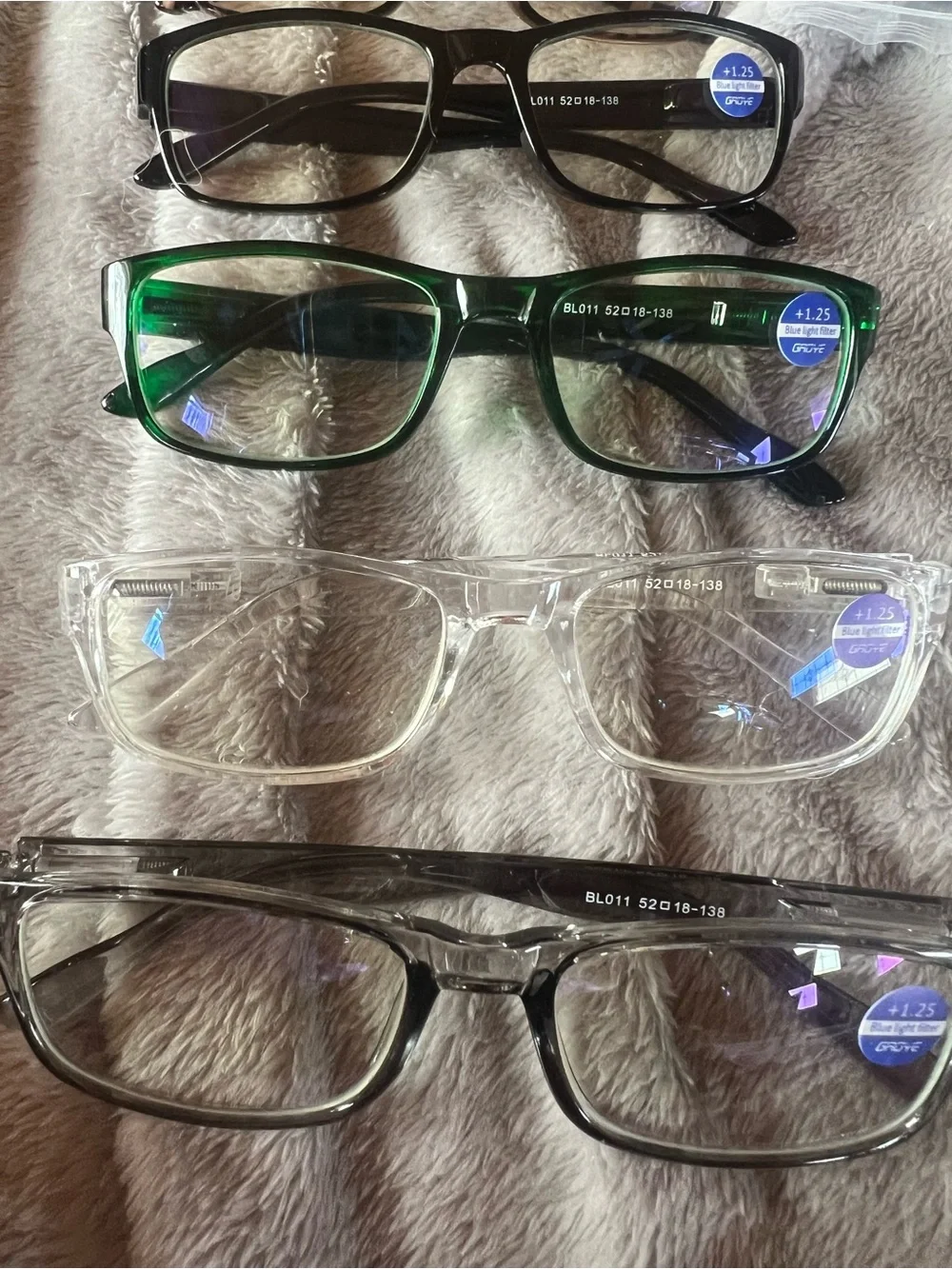 Gaoye 5 Pair of New Blue Light Filter, +1.25 Magnifying Glasses.